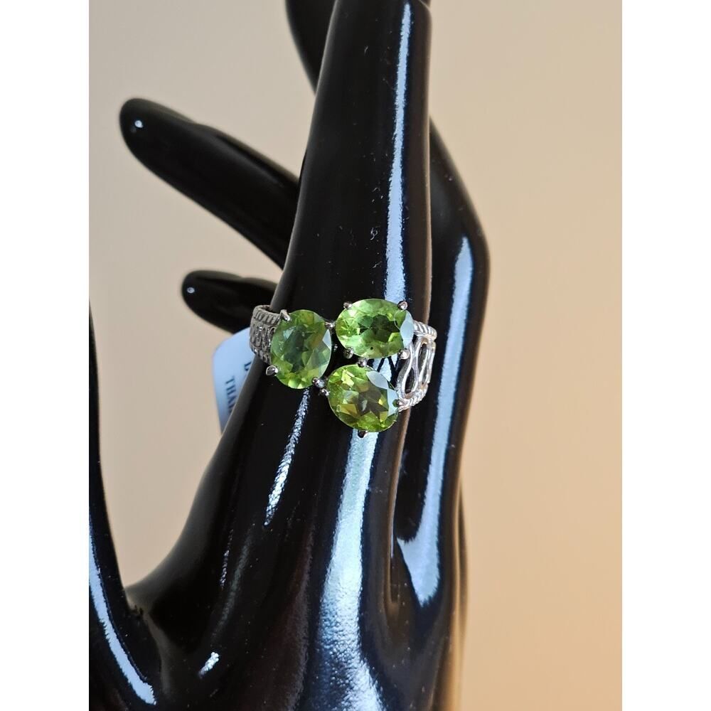 3 Stone Peridot Ring Rhodium Over Sterling Silver Size 9 3/4